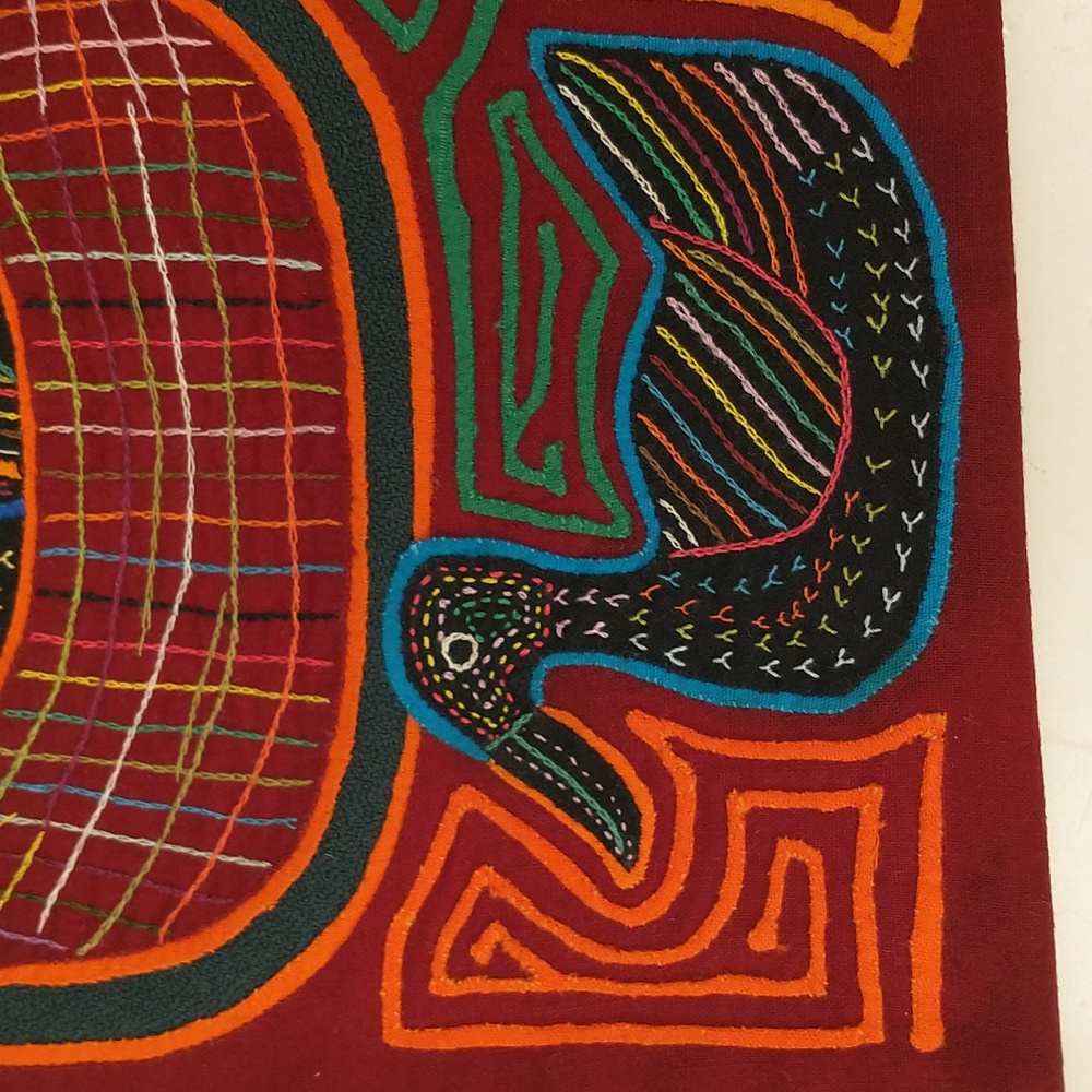 Hand Stitched Mola Stork & Baby Birds Handcrafted Folk Art Panel Panama Textile - Picture 4 of 9